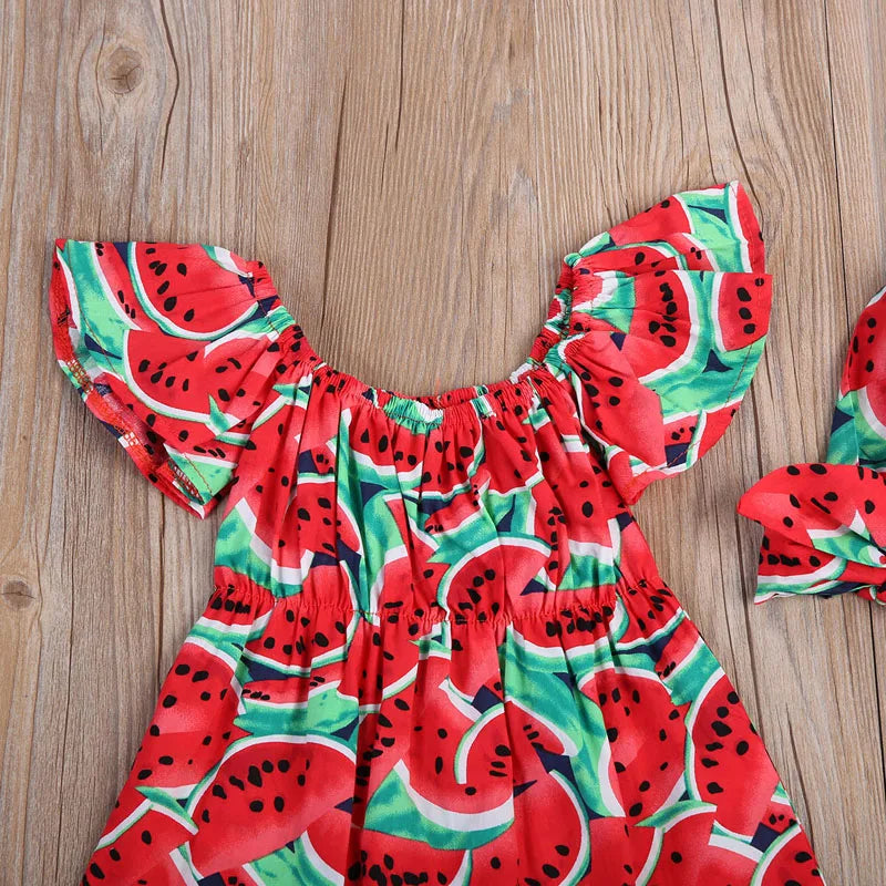 Toddler Baby Girls Print Watermelon Outfits Romper + Headband