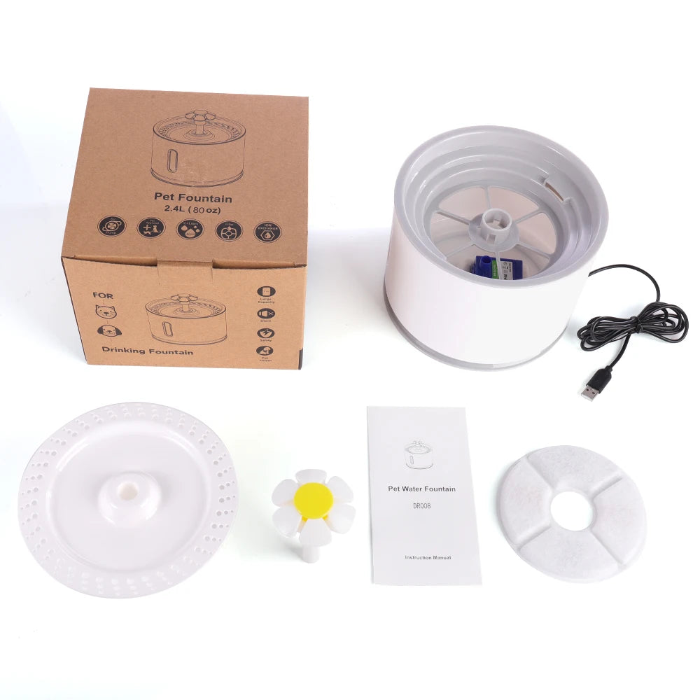Automatic Cat/Dog Water Fountain with LED Lighting 5 Pack Filters 2.4L