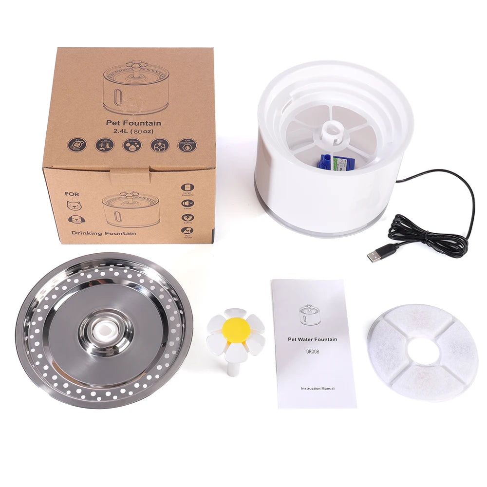Automatic Cat/Dog Water Fountain with LED Lighting 5 Pack Filters 2.4L