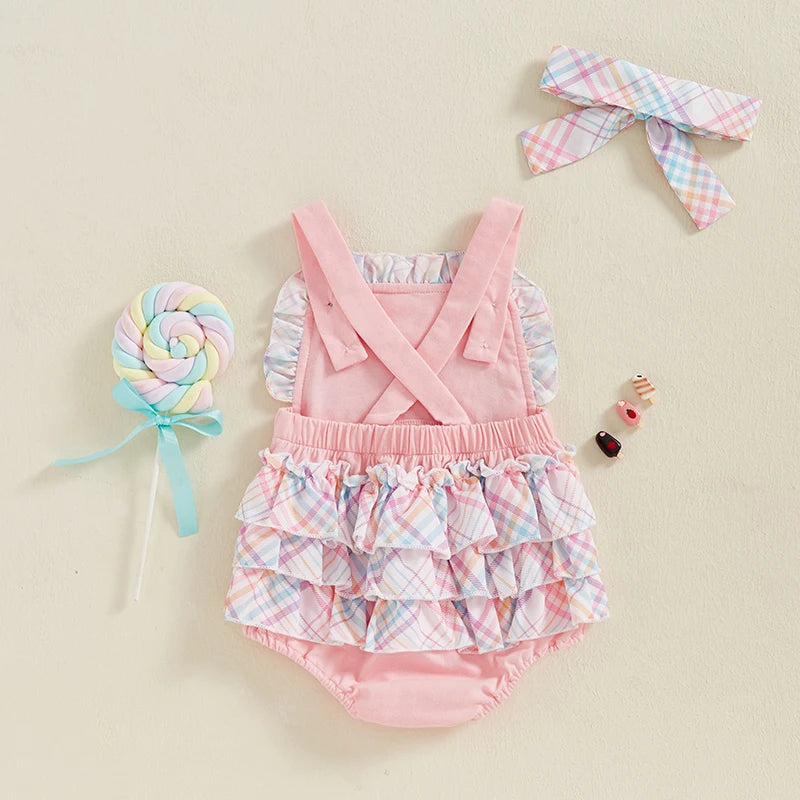 Infant/Toddler Girl Sleeveless Romper Ruffles with Matching Headband