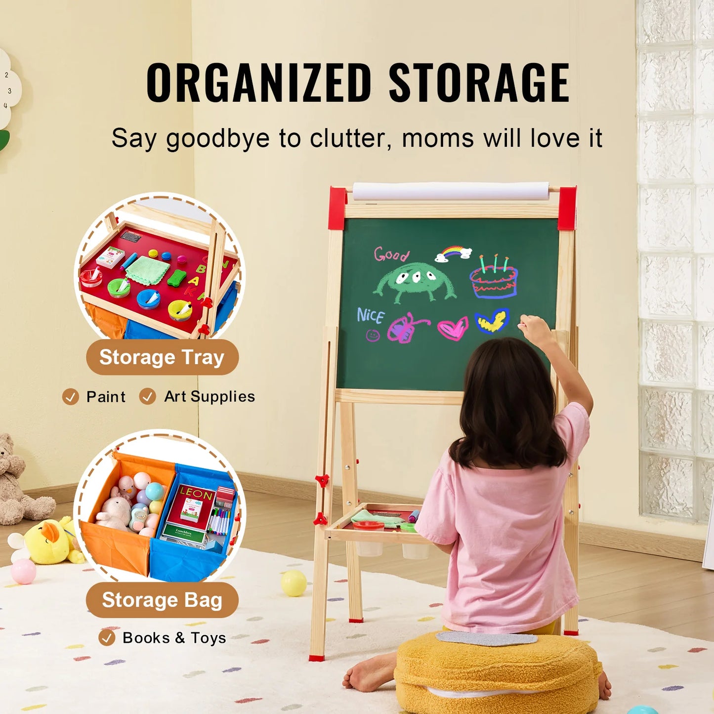 Child Magnetic Board, Drawing Board, WordPad, Standing Art Easel with storage