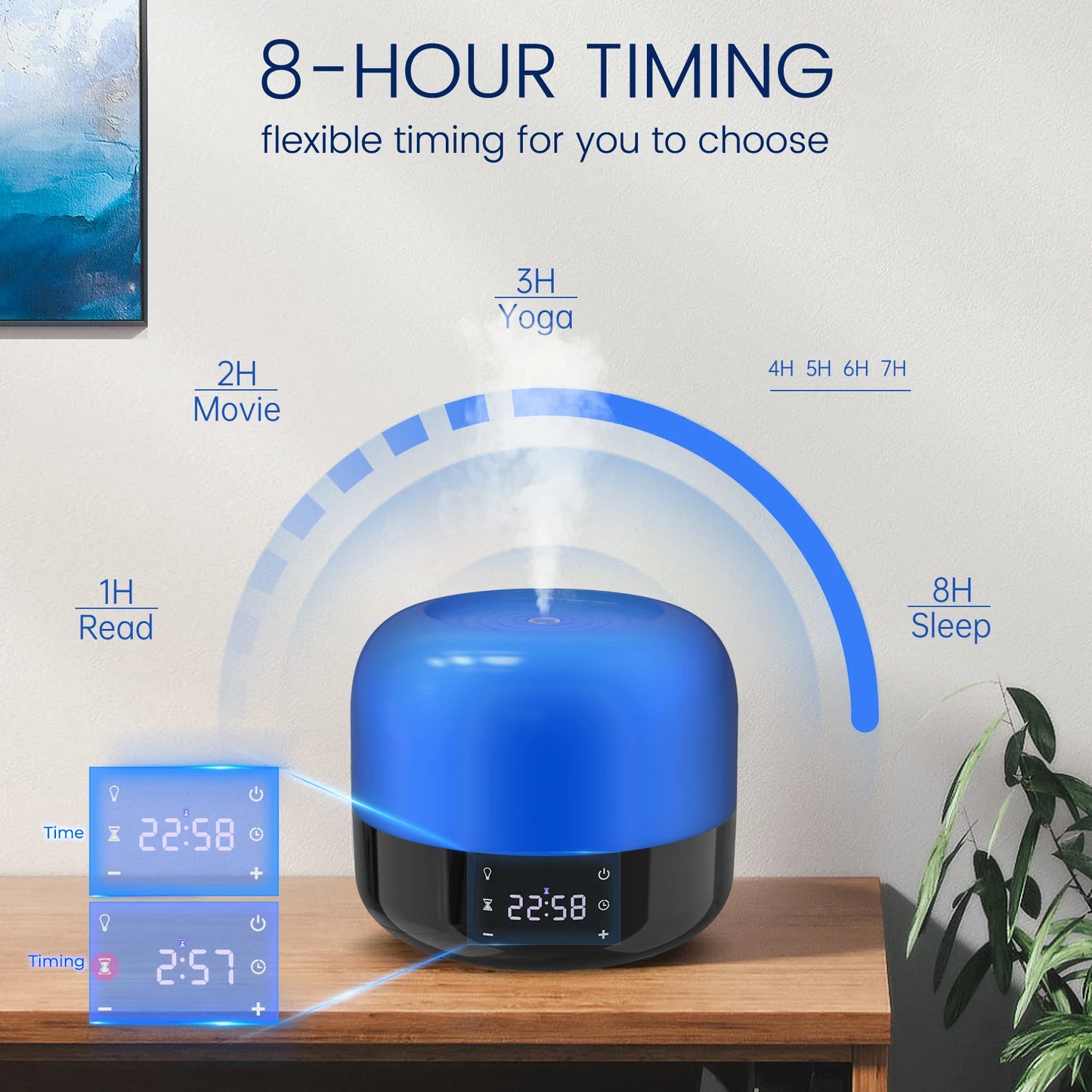Cool Mist Humidifier Top Fill, Aroma Diffuser, 1-8 Hour Timer, 7 Atmosphere Lights