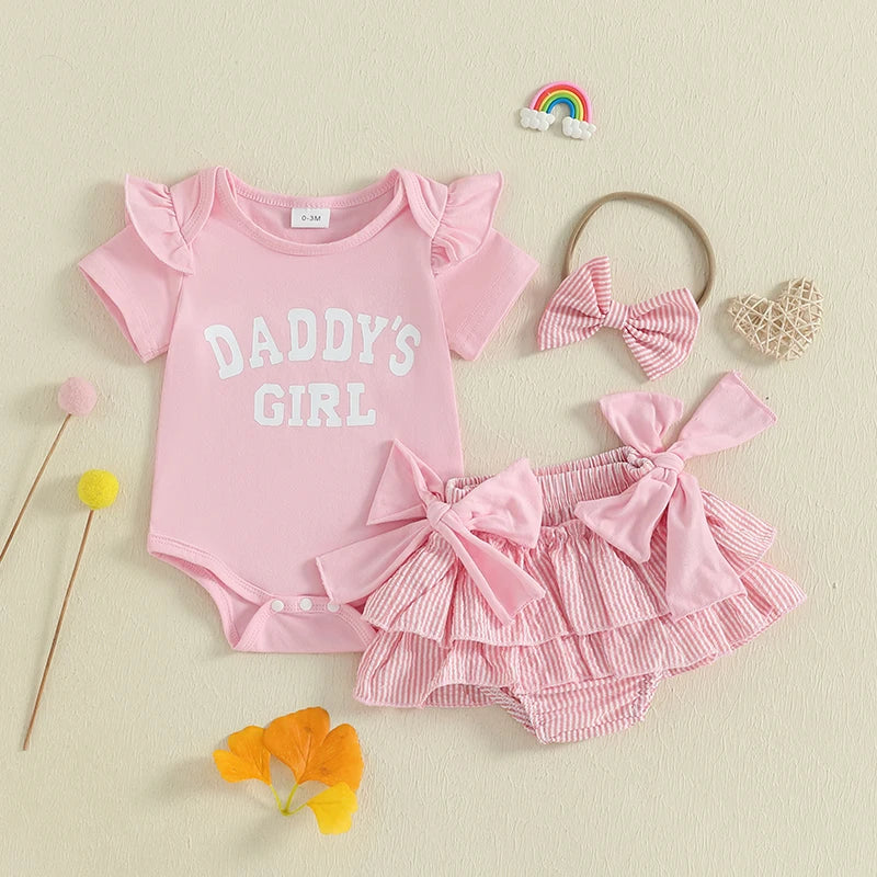 Baby Girls 3 Piece Set with Cute Letter Print and Bow Headband- choice of 3 colors