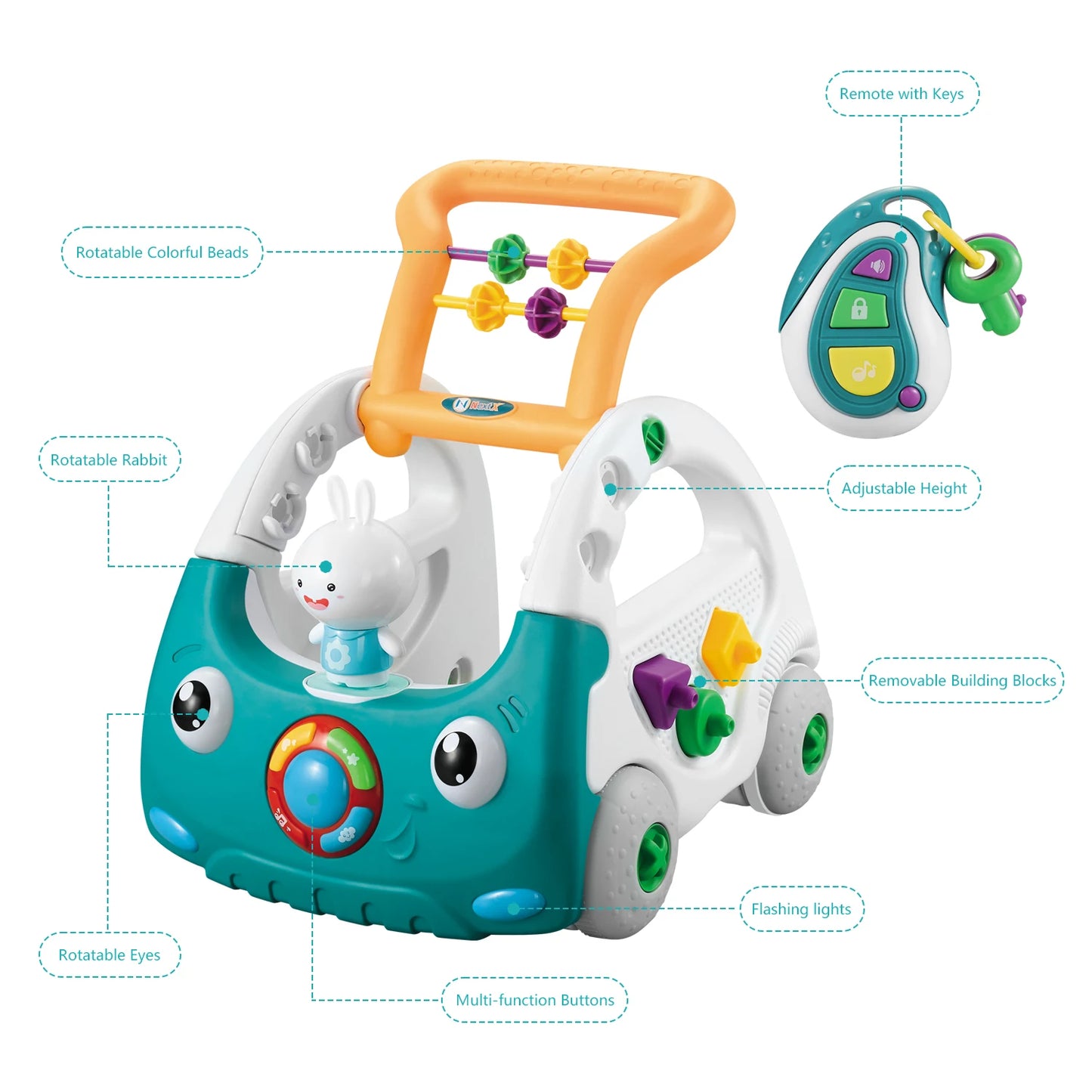 4-in-1 Baby Push Walker for Boys Girls, Sit to Stand