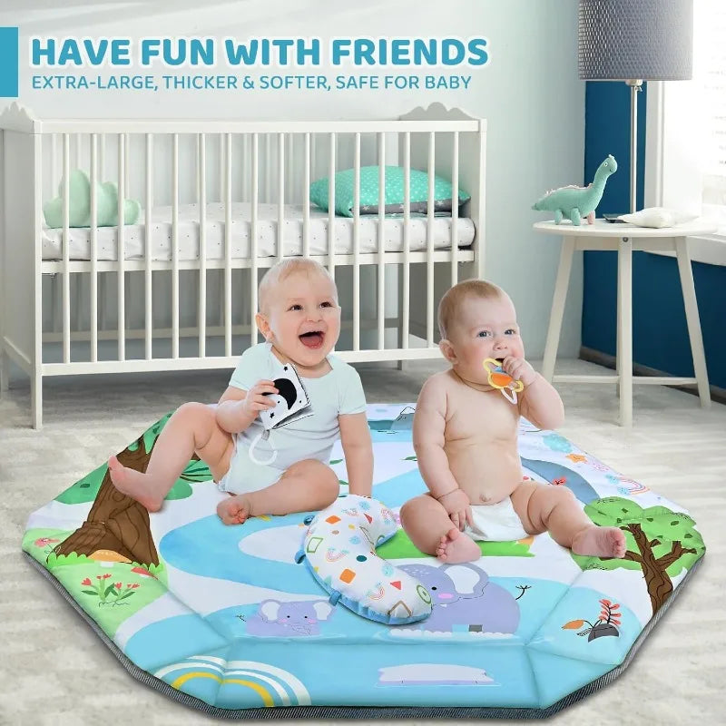 Baby Sensory Gym Play Mat, 8-in-1 Tummy Time 6 Toys, Washable