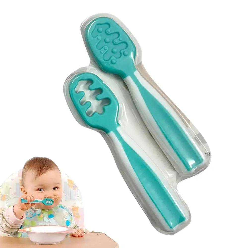 Teething Spoon Self Feeding Weaning Spoons 2Pcs Utensils - 6 Months Babies Pureed Foods Feed Training