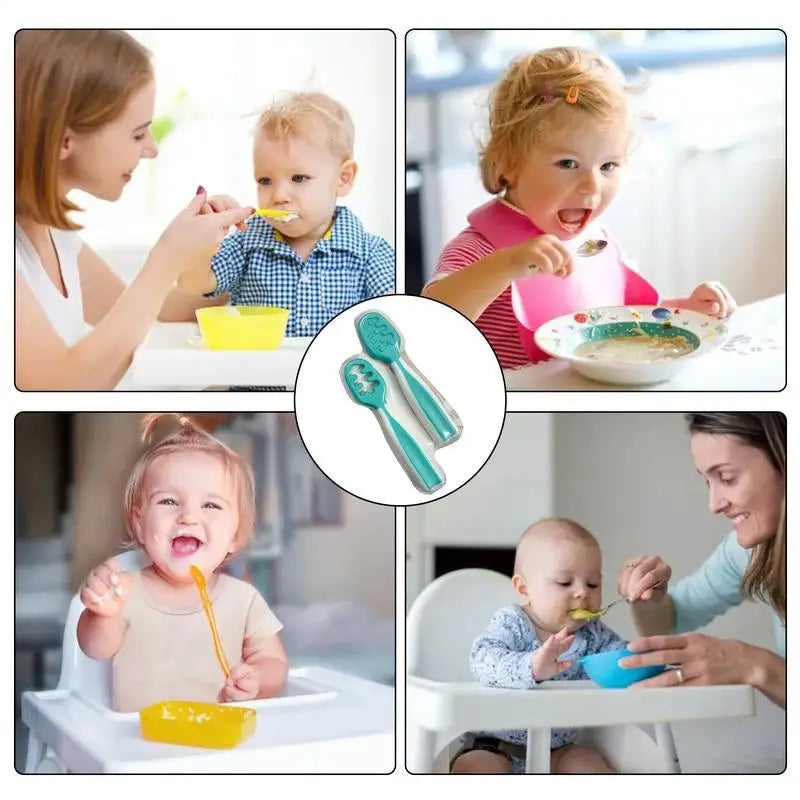 Teething Spoon Self Feeding Weaning Spoons 2Pcs Utensils - 6 Months Babies Pureed Foods Feed Training