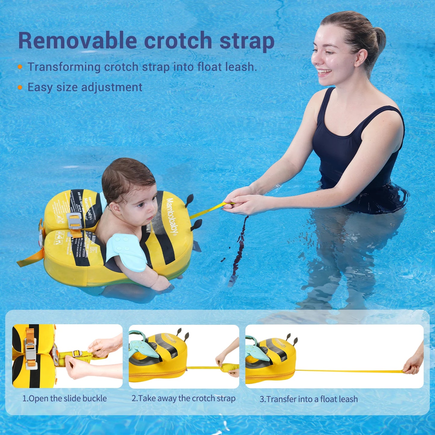 Baby Float With Crotch Strap & Inflation-free Solid Core Child Swimming Ring