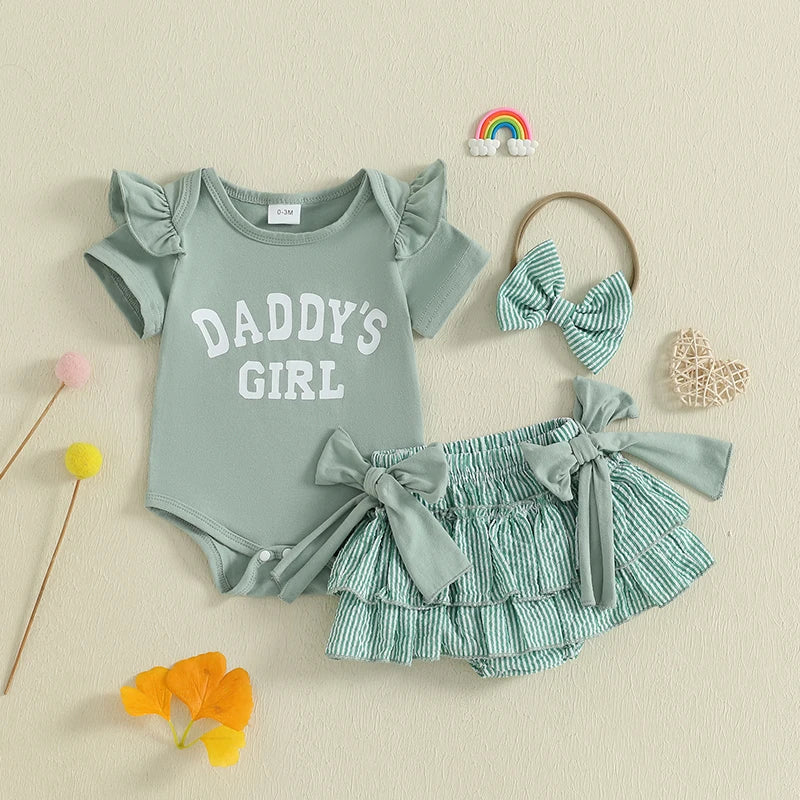 Baby Girls 3 Piece Set with Cute Letter Print and Bow Headband- choice of 3 colors