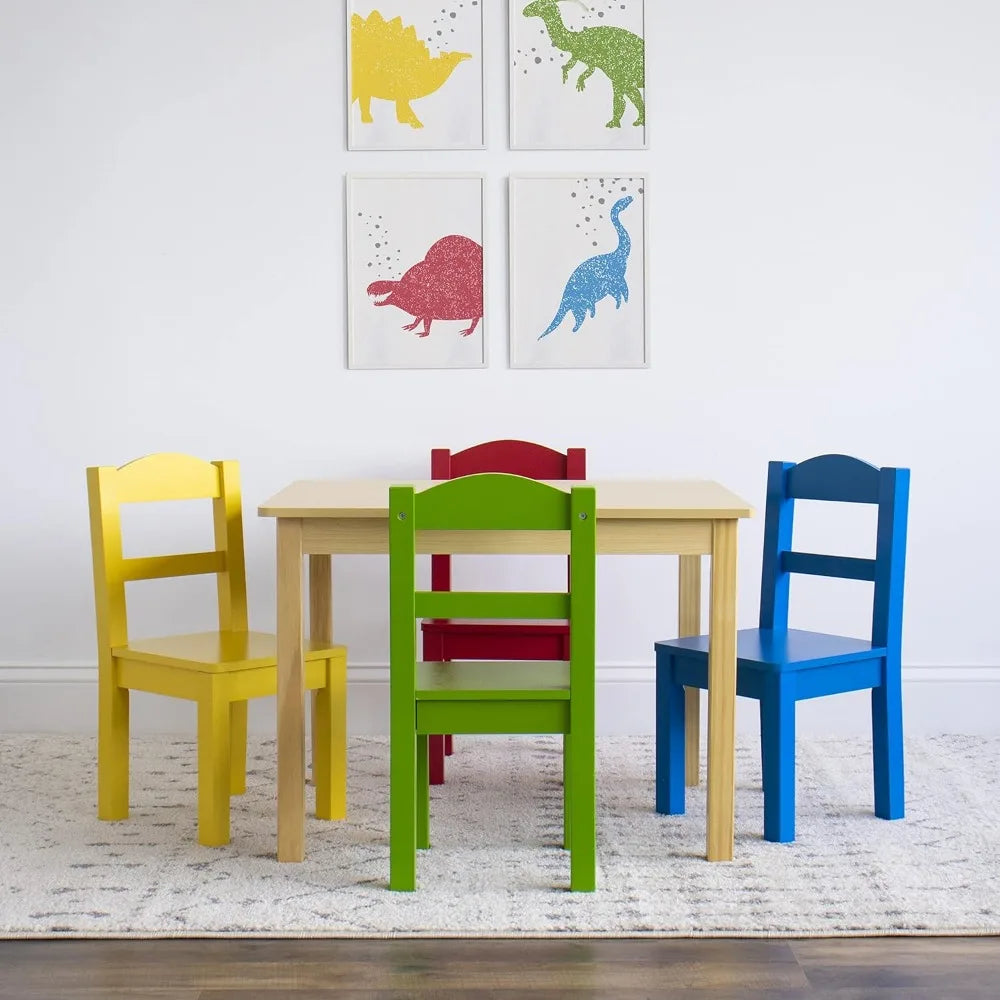 Kids Wood Table & 4 Chair Set, Natural/Primary