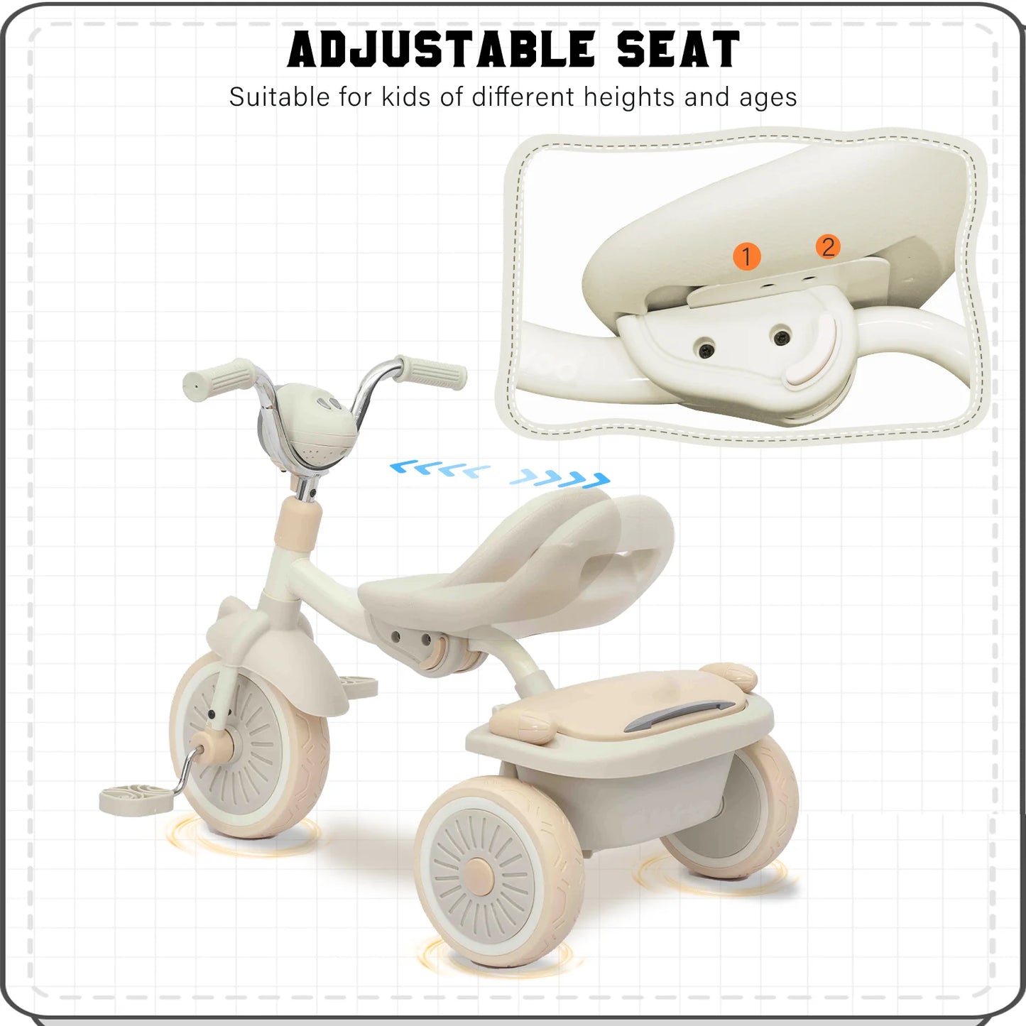 Foldable Tricycle Pedals, Shock-absorbing PU Wheels , Light, 1-5 Years