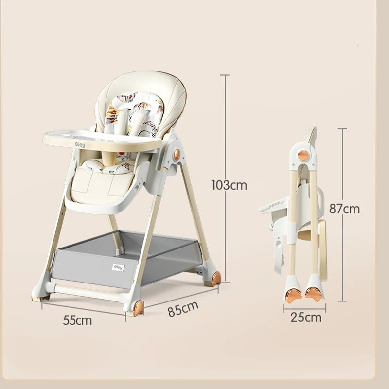 High Chair with Removable Seat and Tray- Adjustable Height for Infant Feeding- Assembly-free