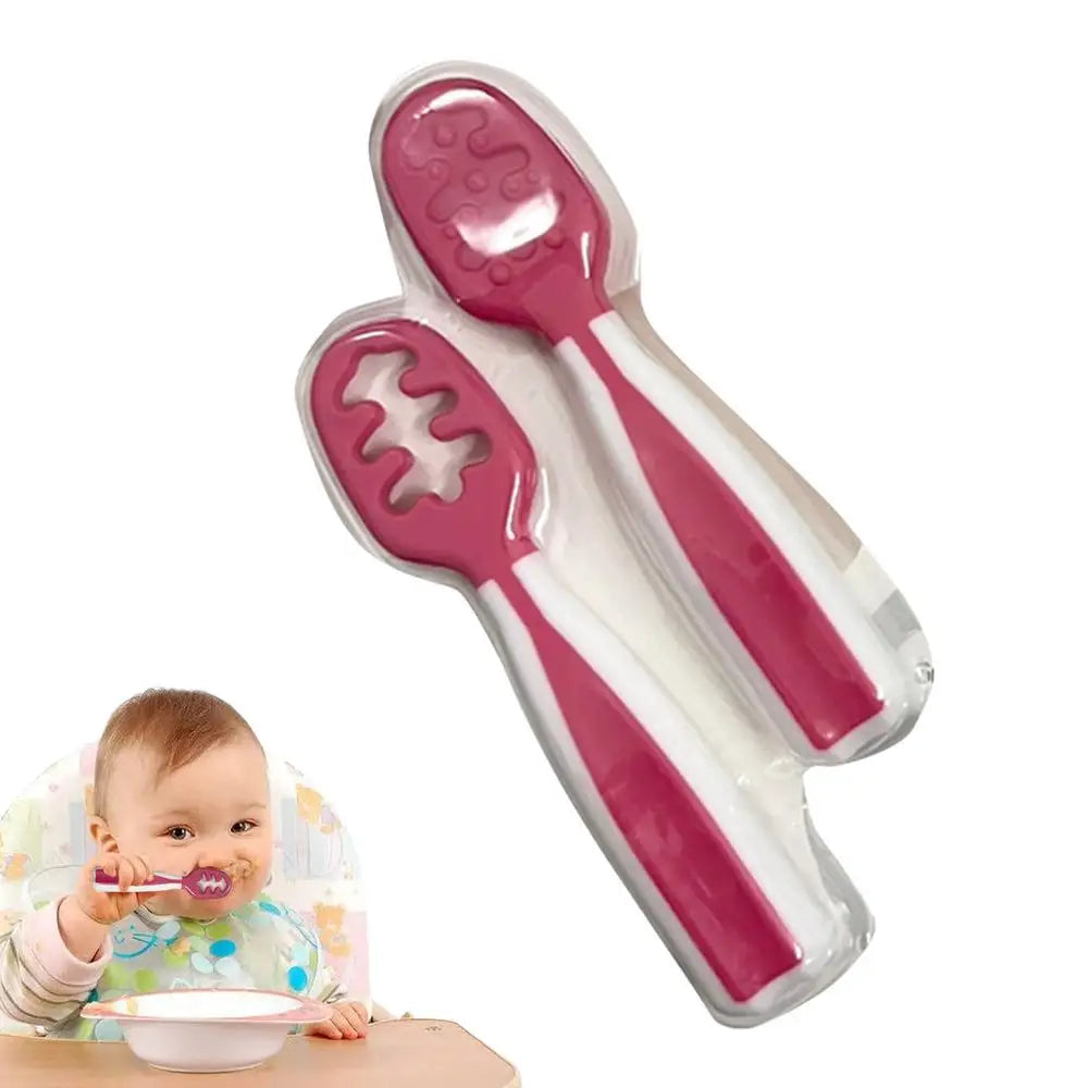 Teething Spoon Self Feeding Weaning Spoons 2Pcs Utensils - 6 Months Babies Pureed Foods Feed Training