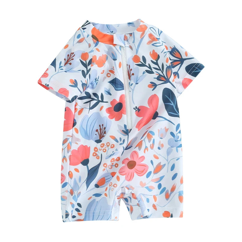 Baby girls Rash Guard Swimsuit -Zipper Short Sleeve