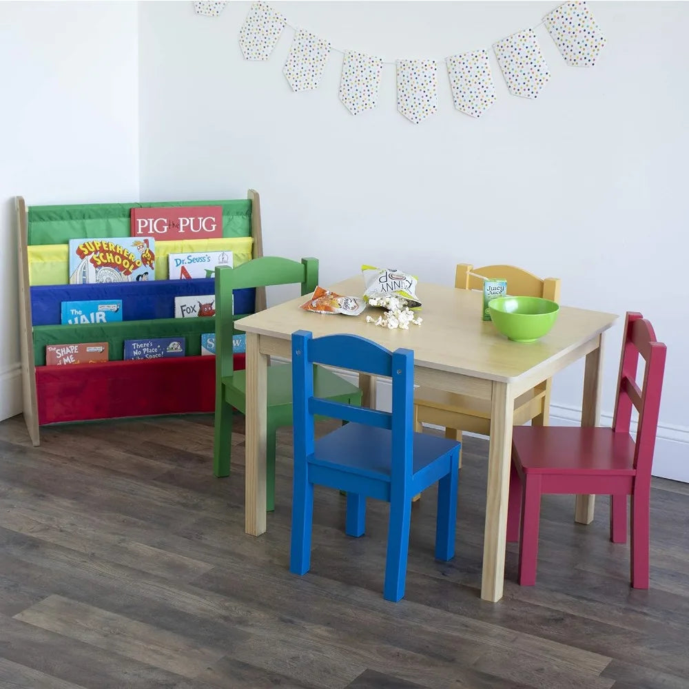 Kids Wood Table & 4 Chair Set, Natural/Primary