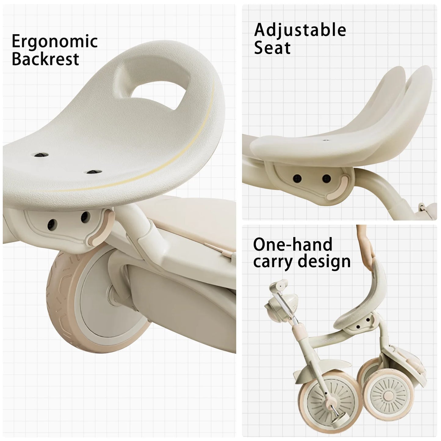 Foldable Tricycle Pedals, Shock-absorbing PU Wheels , Light, 1-5 Years