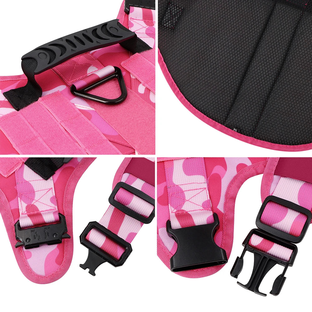 Military Pink Camouflage Dog Harness Leash - Large/ Medium Dogs