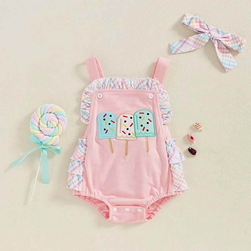 Infant/Toddler Girl Sleeveless Romper Ruffles with Matching Headband