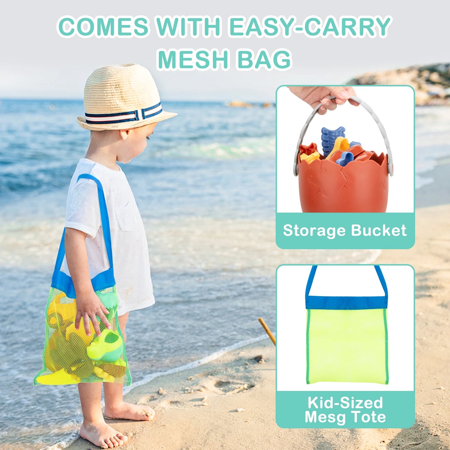 Dinosaur Beach Toys for Kids 3-5- 33 PCS Sand Toys with Mesh Bag,