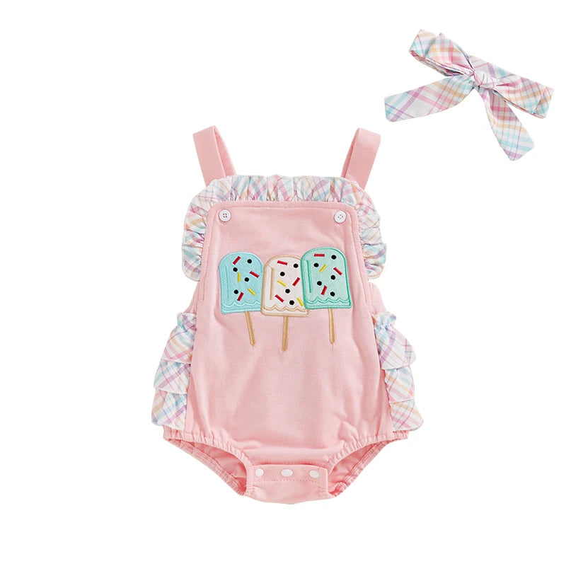 Infant/Toddler Girl Sleeveless Romper Ruffles with Matching Headband