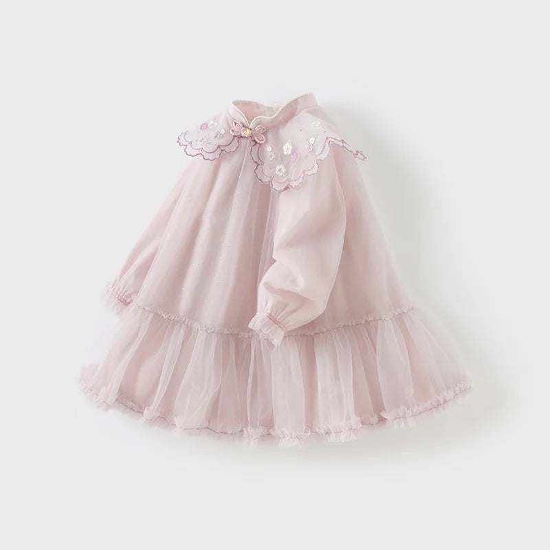 Spring Girl's Dress Mesh Embroidery