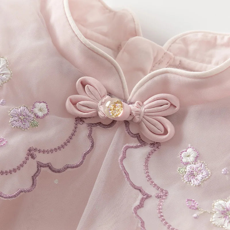 Spring Girl's Dress Mesh Embroidery