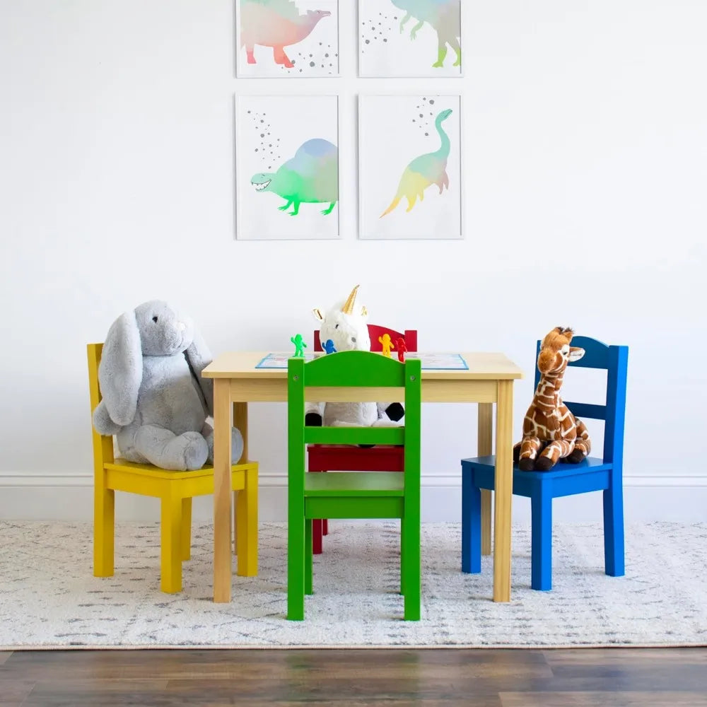 Kids Wood Table & 4 Chair Set, Natural/Primary