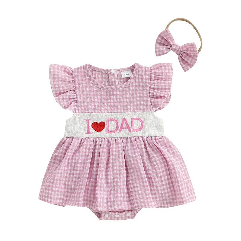 Infant Girls Checkered Romper Dress with Matching Headband