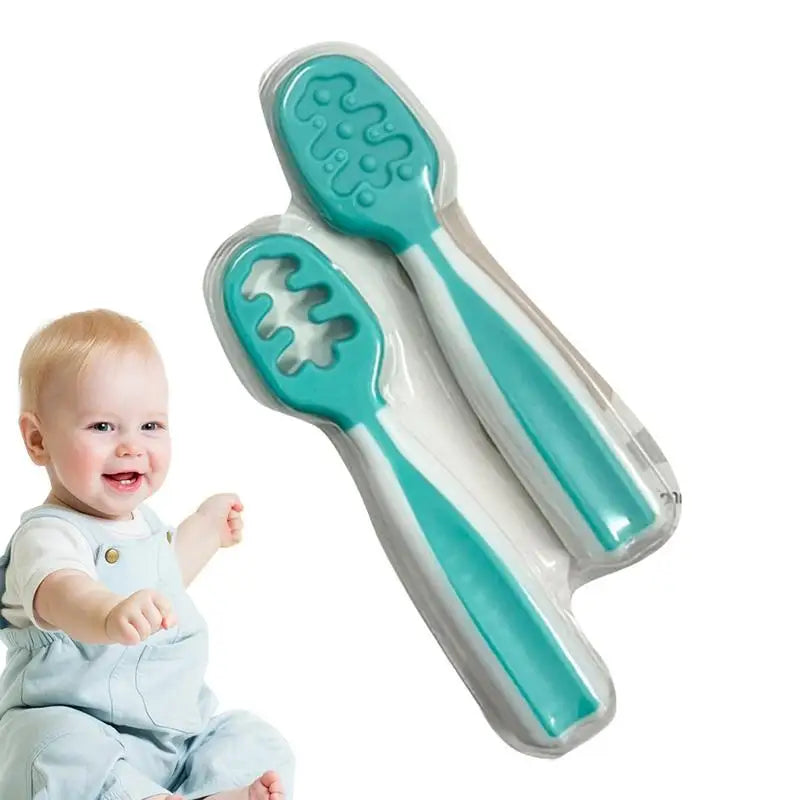 Teething Spoon Self Feeding Weaning Spoons 2Pcs Utensils - 6 Months Babies Pureed Foods Feed Training