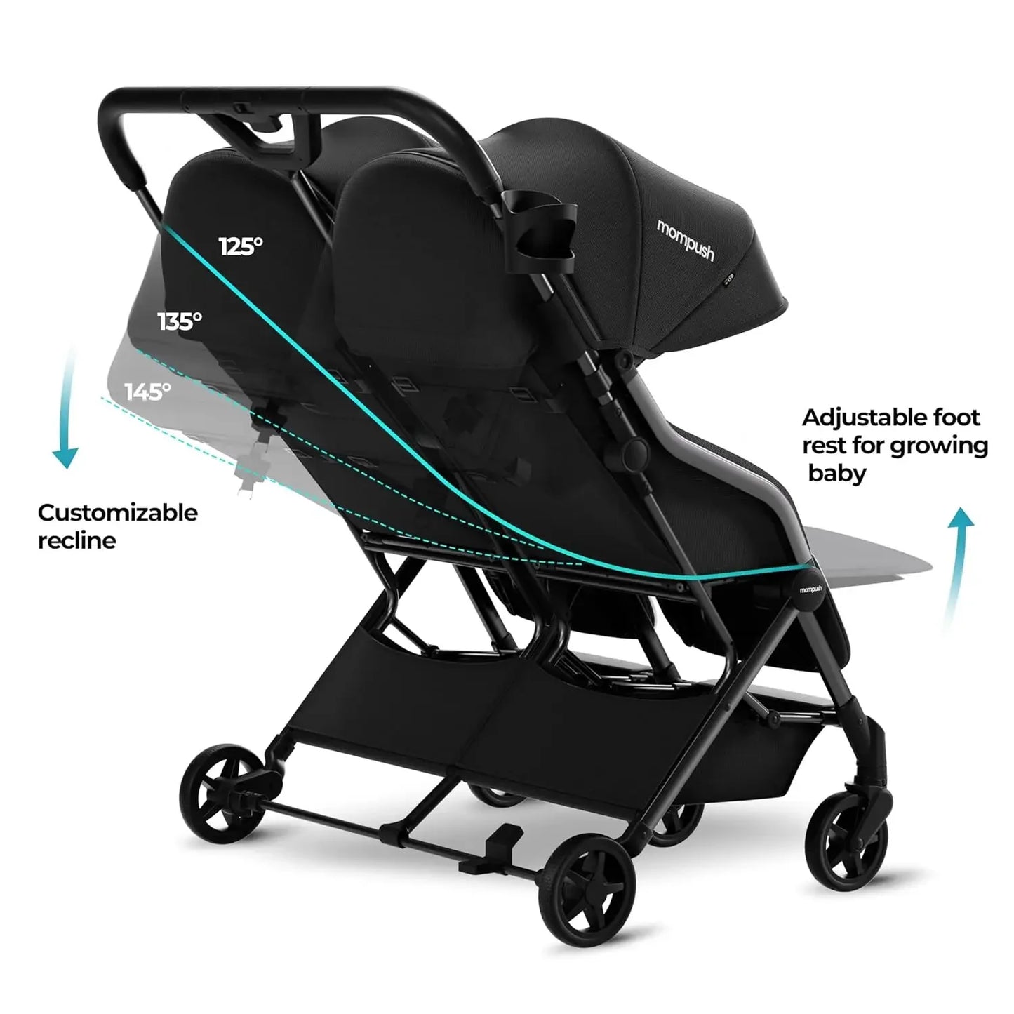 Double Ultralight Stroller, Side by Side Stroller, with Individual Recline, Easy Fold