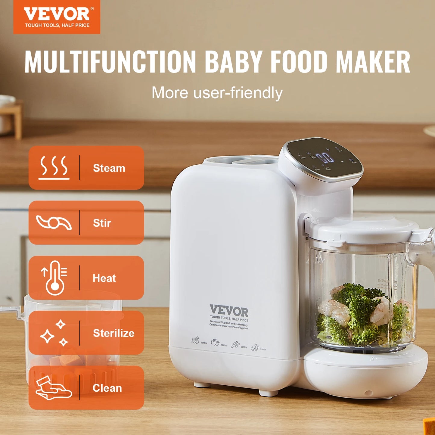 Baby Food Maker 430W with 750 ml Bowl 5- in- 1 Blender Steamer Grinder for Fruit Vegetables Meat