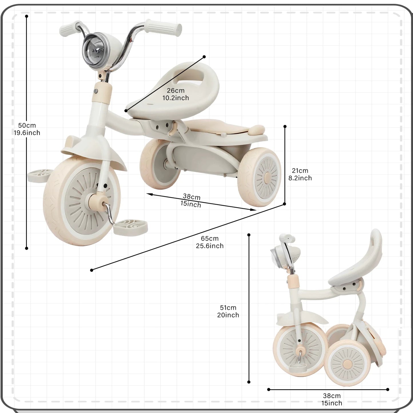 Foldable Tricycle Pedals, Shock-absorbing PU Wheels , Light, 1-5 Years