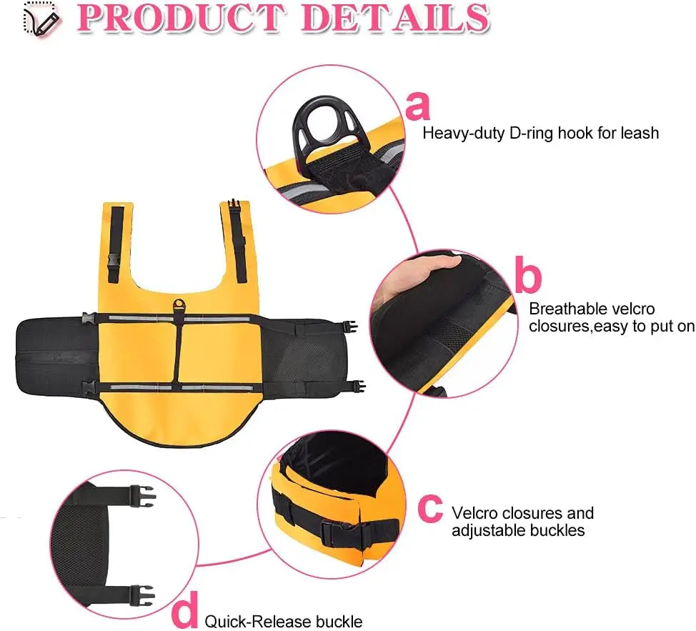 Ripstop Reflective & Adjustable Life Jacket for Dogs with Rescue Handle