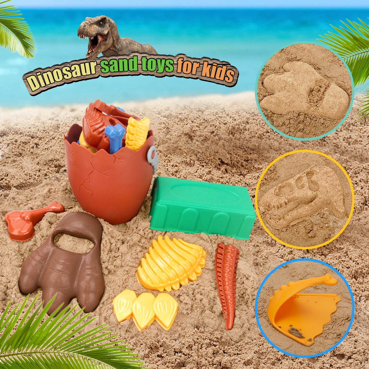 Dinosaur Beach Toys for Kids 3-5- 33 PCS Sand Toys with Mesh Bag,