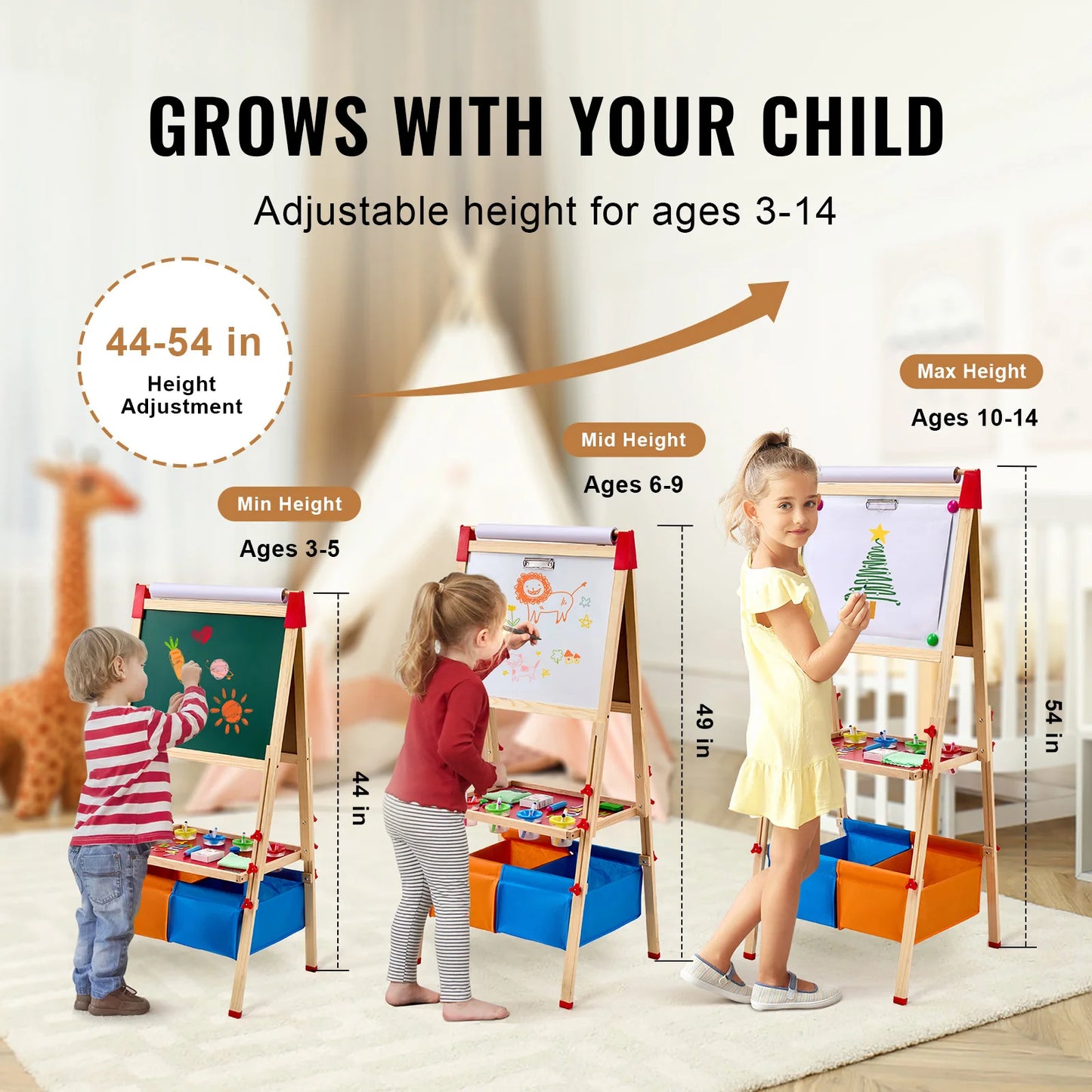 Child Magnetic Board, Drawing Board, WordPad, Standing Art Easel with storage