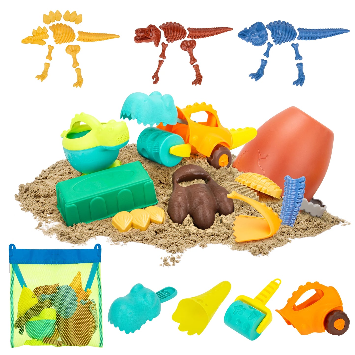Dinosaur Beach Toys for Kids 3-5- 33 PCS Sand Toys with Mesh Bag,