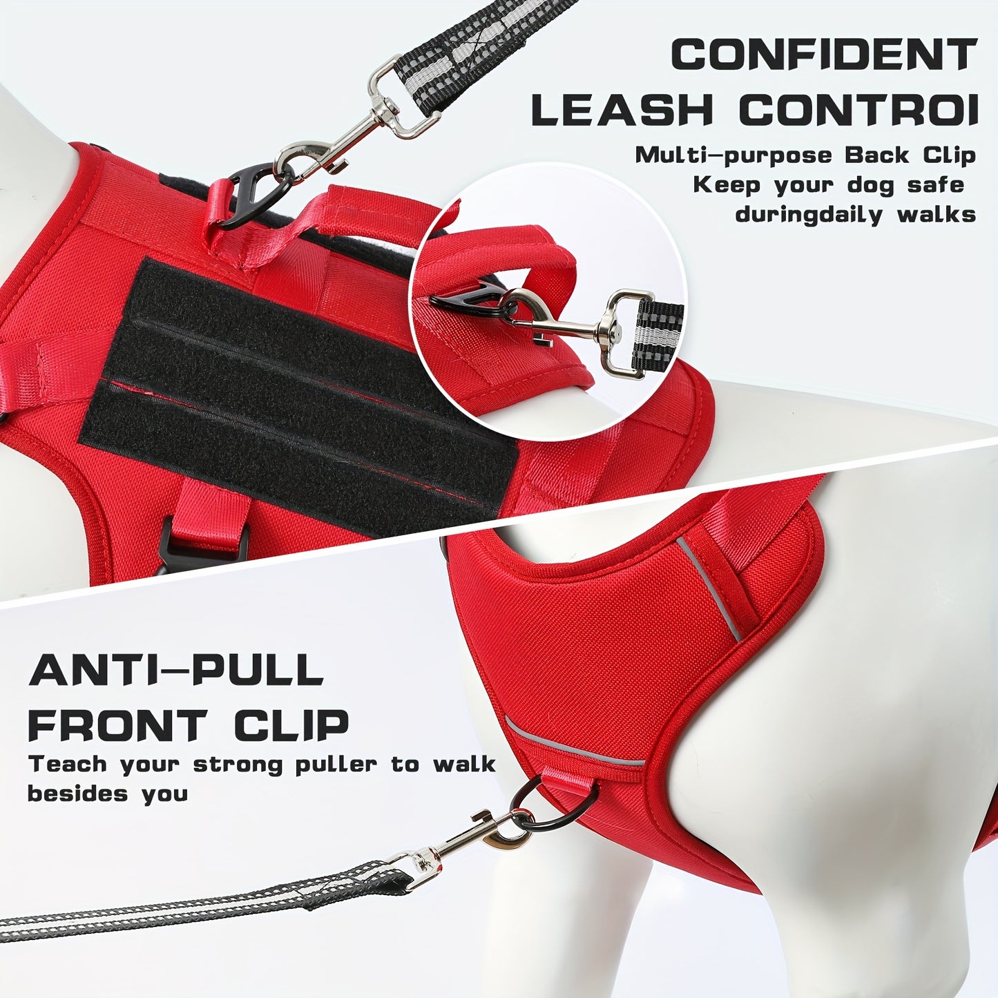 Escape-Proof Dog Harness - Reflective, No-Pull, Soft Padded, Adjustable & Dual Handles - Large