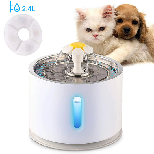 Automatic Cat/Dog Water Fountain with LED Lighting 5 Pack Filters 2.4L