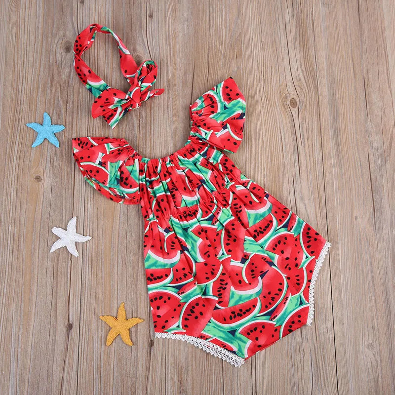 Toddler Baby Girls Print Watermelon Outfits  Romper + Headband