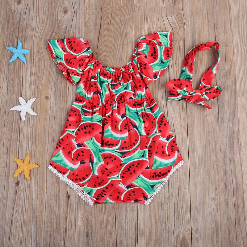 Toddler Baby Girls Print Watermelon Outfits  Romper + Headband