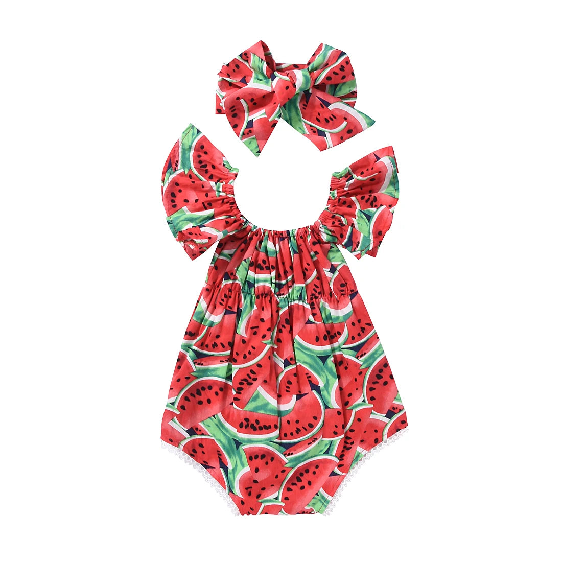 Toddler Baby Girls Print Watermelon Outfits  Romper + Headband