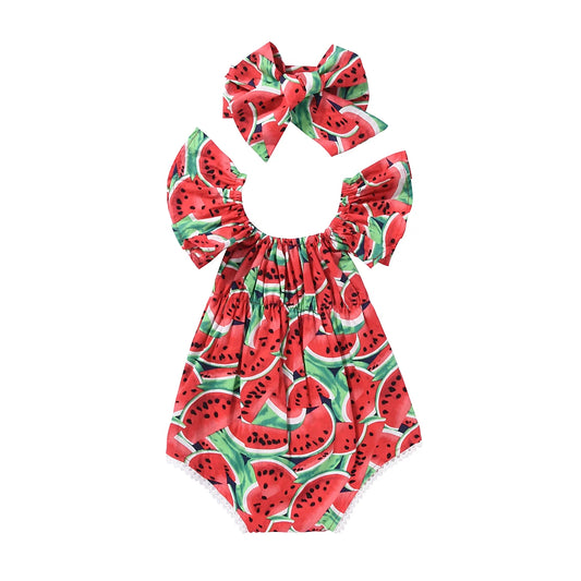 Toddler Baby Girls Print Watermelon Outfits  Romper + Headband