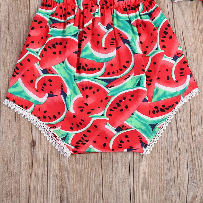 Toddler Baby Girls Print Watermelon Outfits  Romper + Headband