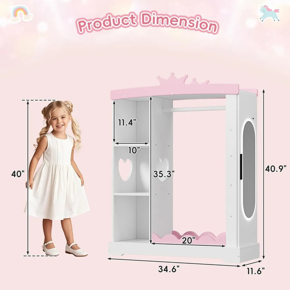 Kids Armoire with Jewelry Cabinet, with Mirror and Shelves,