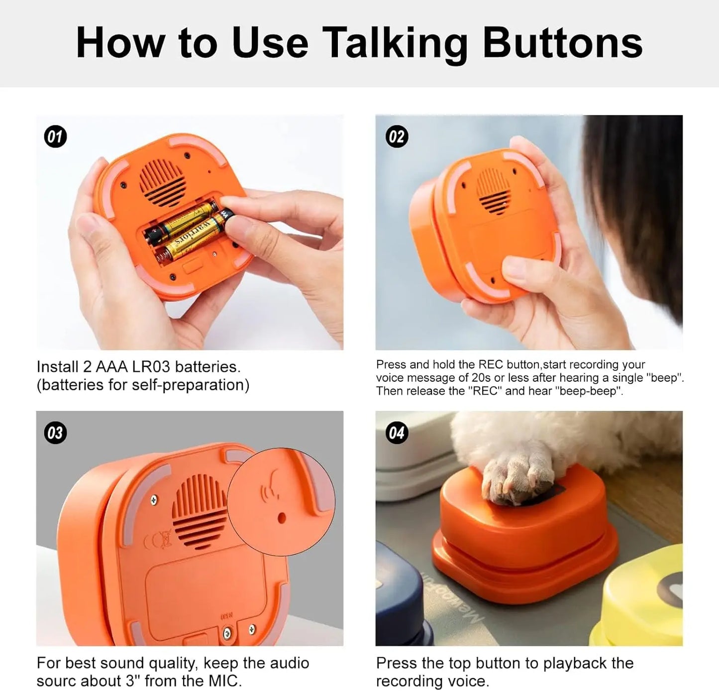 Dog Button Talking Pet Communication Vocal Training Toy Bell With Pad and Sticker