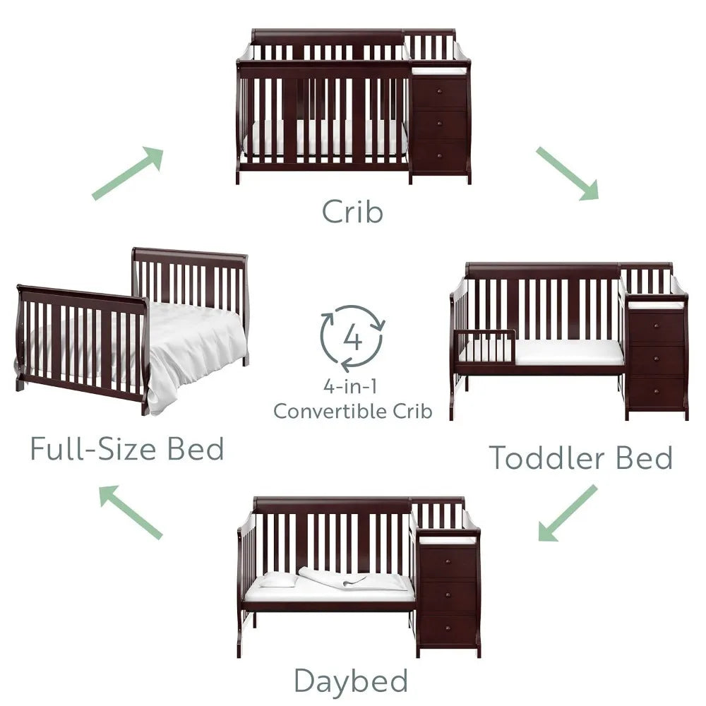 5-in-1 Convertible Crib and Changing -Table  with 3 Drawers (Espresso)- additional colors options