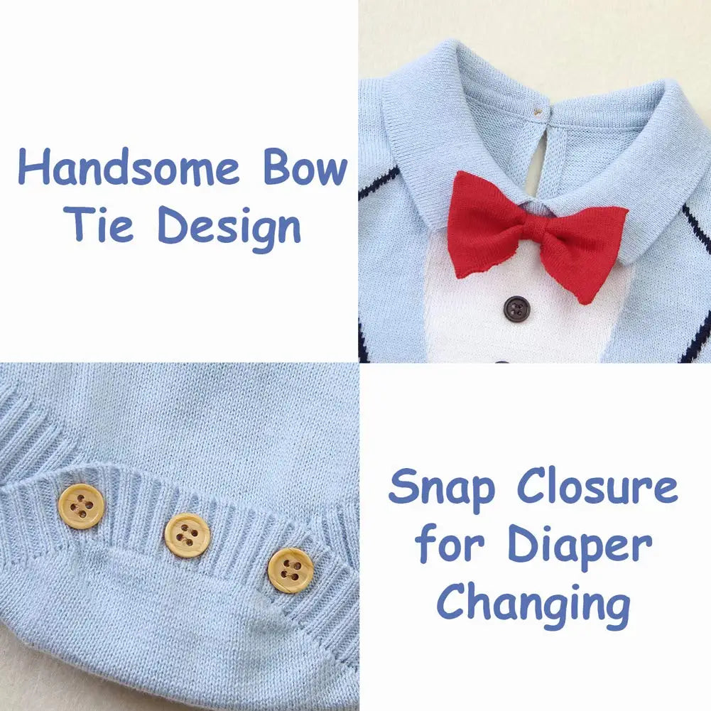 Baby Boys Clothes Cotton One Piece Romper with Bow-tie Button Snap Short Sleeves