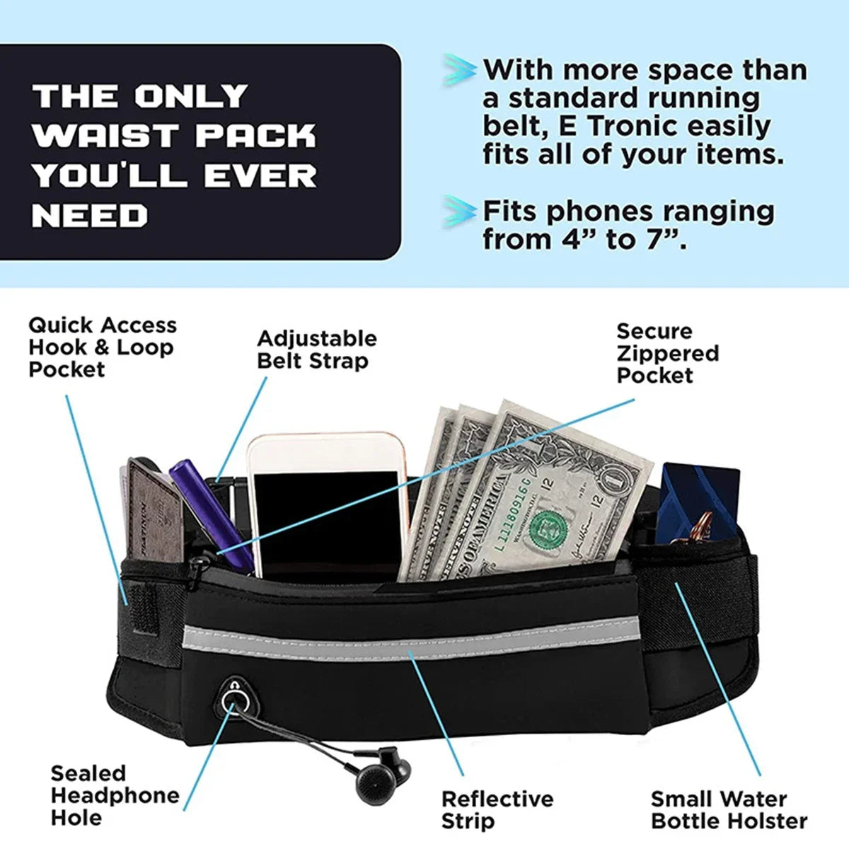 Hands Free Dog Leash for Running Walking Reflective Leash with Waist Bag Retractable Elastic Belt