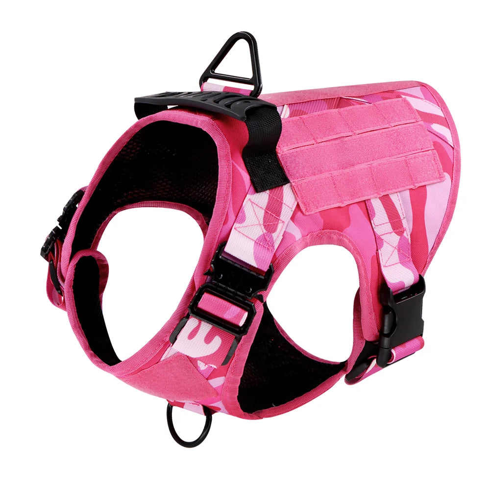 Military Pink Camouflage Dog Harness Leash - Large/ Medium Dogs