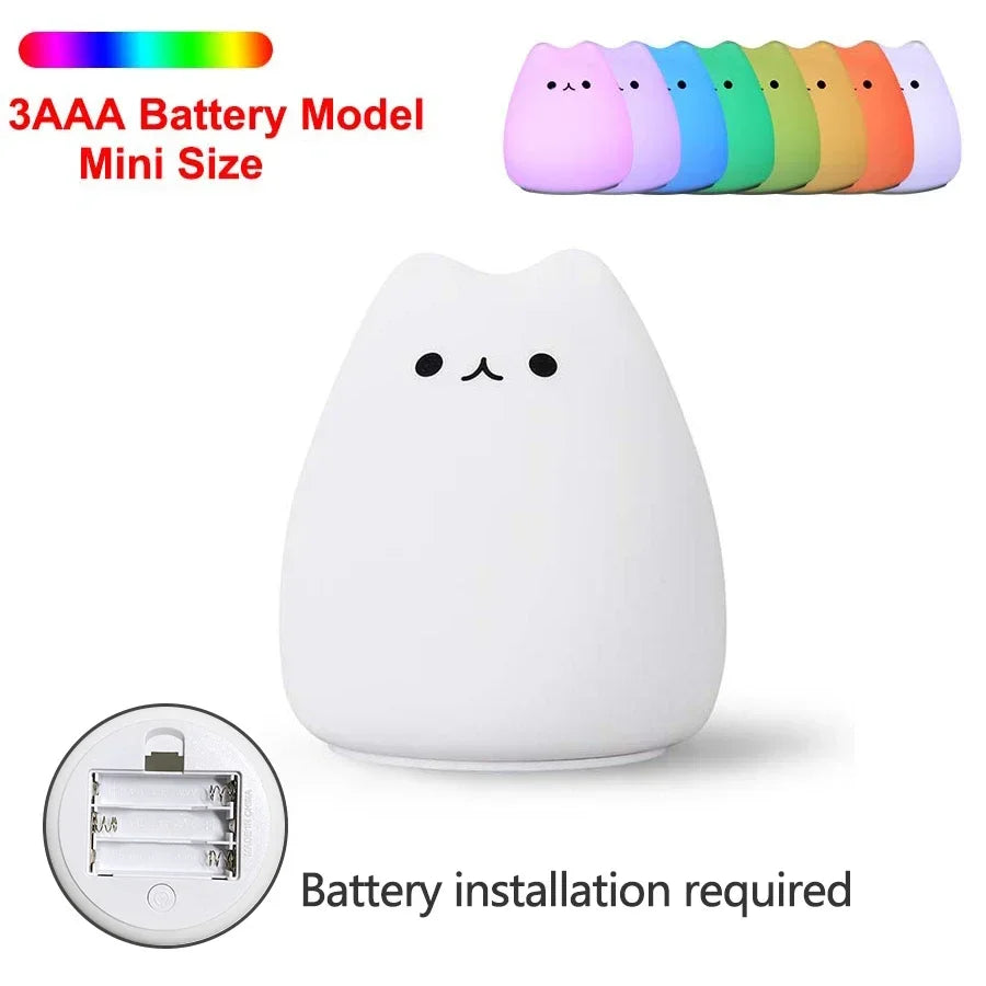 Cat Night Light 7 Colors Silicone Lamp Touch Sensor